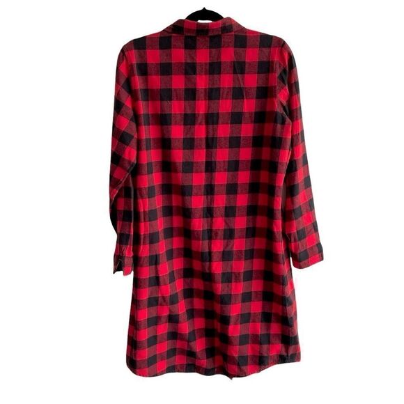 Woolrich Checked Flannel Button Front Long Sleeve Nightgown Black Red M - Picture 2 of 6